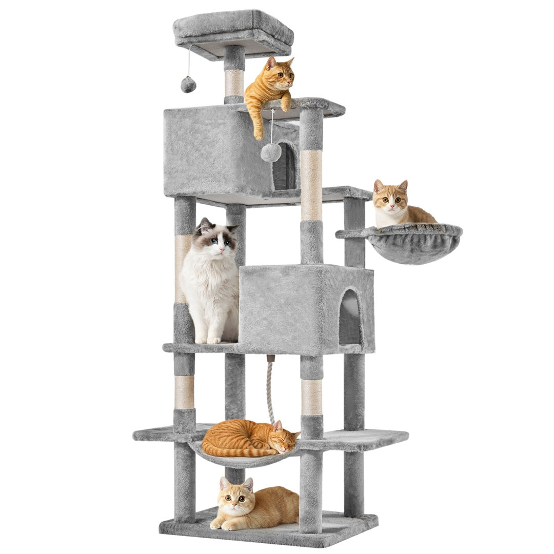KFX-6756669 Large Multi-Level Cat Tree Tower with Cozy Hammocks and Condos for Indoor Cats and Kittens, 66 Inch