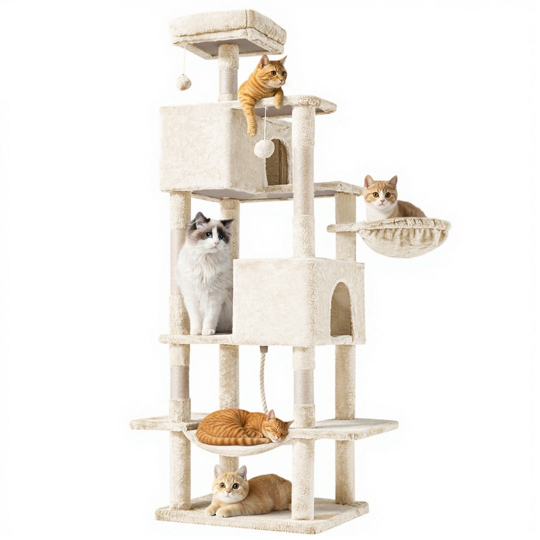 KFX-6756669 Large Multi-Level Cat Tree Tower with Cozy Hammocks and Condos for Indoor Cats and Kittens, 66 Inch
