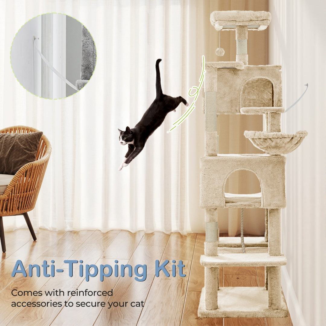 KFX-6756669 Large Multi-Level Cat Tree Tower with Cozy Hammocks and Condos for Indoor Cats and Kittens, 66 Inch
