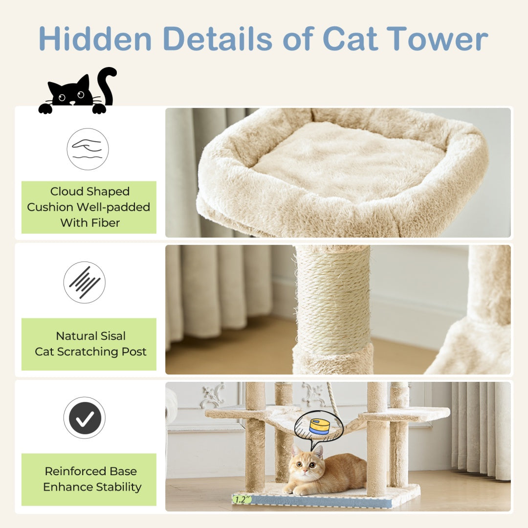 KFX-6756669 Large Multi-Level Cat Tree Tower with Cozy Hammocks and Condos for Indoor Cats and Kittens, 66 Inch