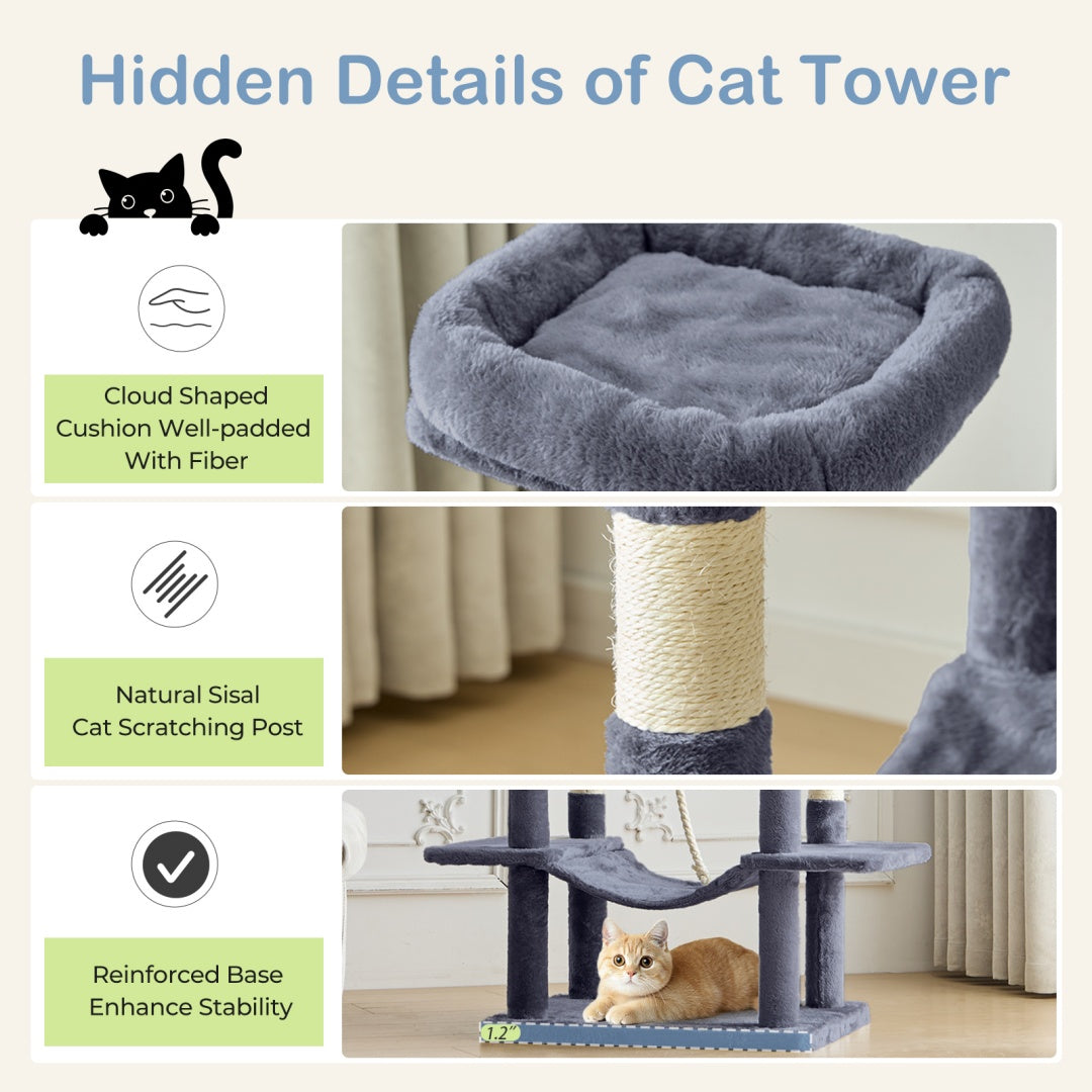 KFX-6756669 Large Multi-Level Cat Tree Tower with Cozy Hammocks and Condos for Indoor Cats and Kittens, 66 Inch