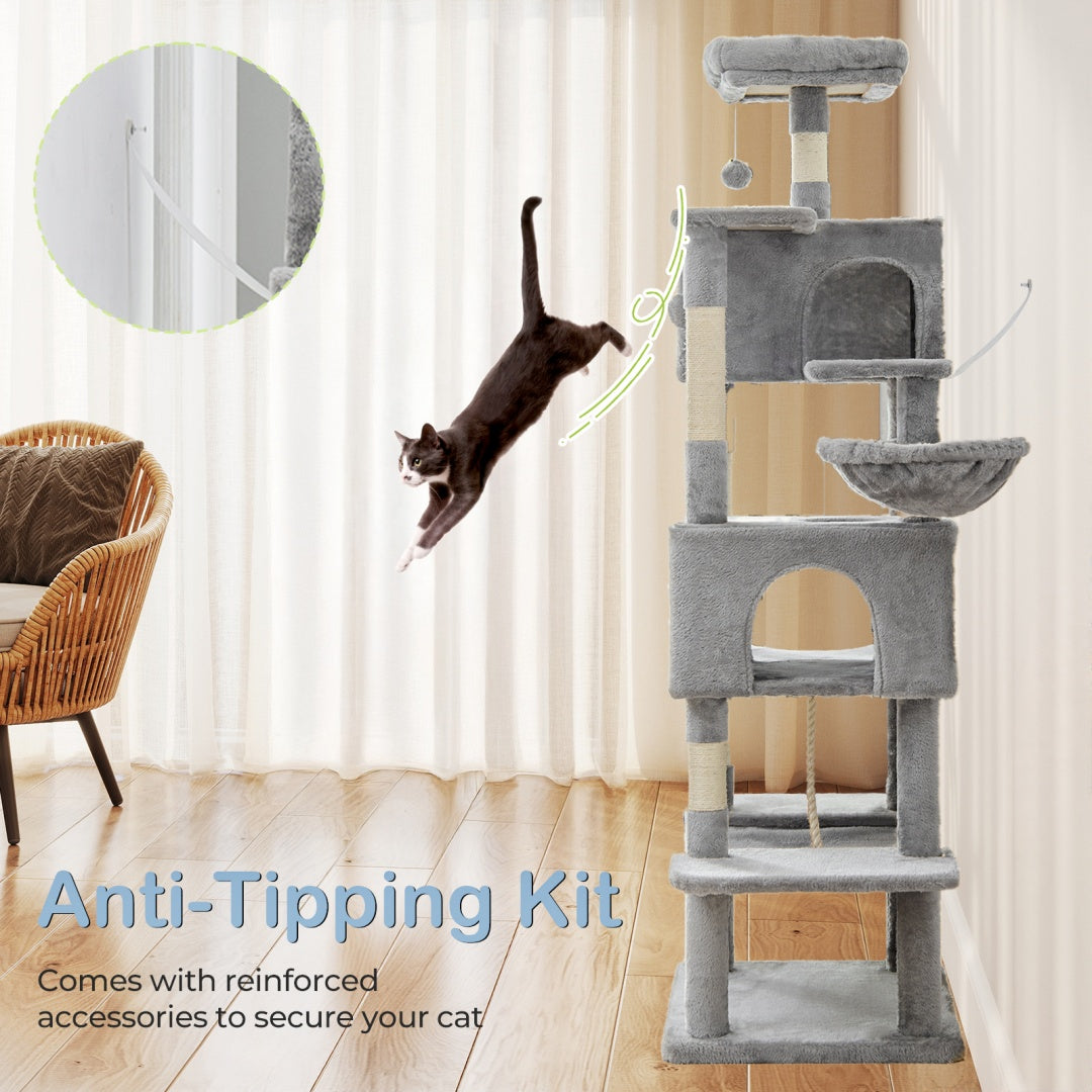 KFX-6756669 Large Multi-Level Cat Tree Tower with Cozy Hammocks and Condos for Indoor Cats and Kittens, 66 Inch