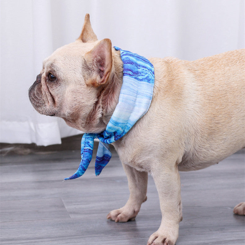 KFX-6758589 Cooling Striped Cat Scarf in Blue - Lightweight Polyester Accessory for Pets
