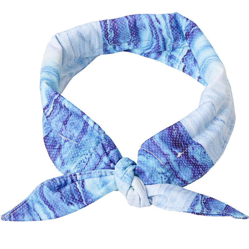 KFX-6758589 Cooling Striped Cat Scarf in Blue - Lightweight Polyester Accessory for Pets