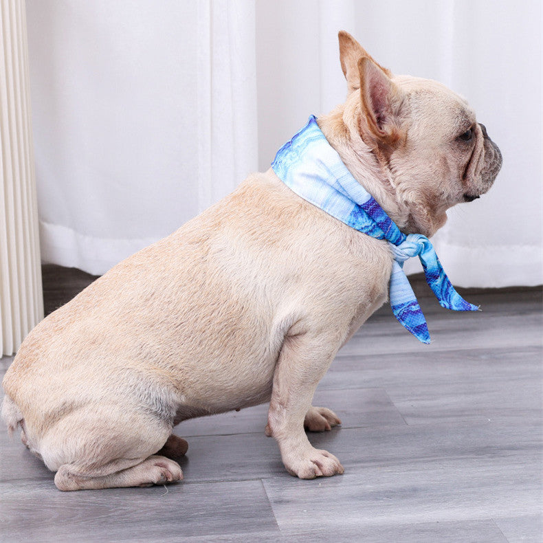 KFX-6758589 Cooling Striped Cat Scarf in Blue - Lightweight Polyester Accessory for Pets