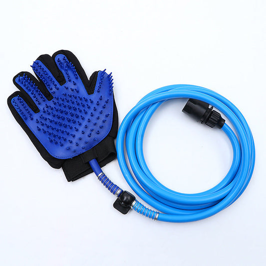 KFX-6758845 Pet Bath and Massage Gloves with Water Spray Functionality - 2m Hose, Blue Color, TPR Material