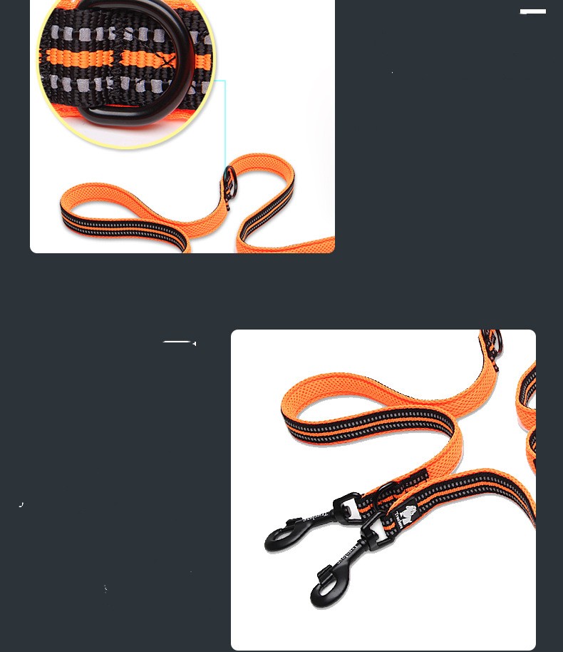 KFX-6760765 Double-Ended Outdoor Pet Dog Traction Rope with Breathable Mesh and Reflective Material
