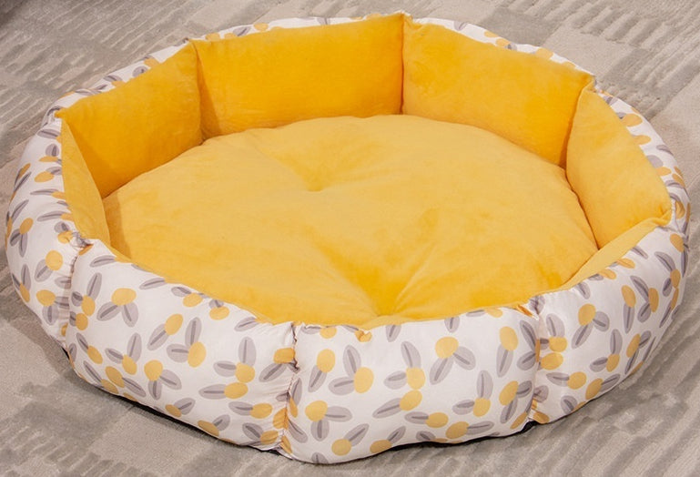 KFX-6761021 Soft Octagonal Pet Bed with Fleece Lining in Pink, Yellow, and Purple for Dogs