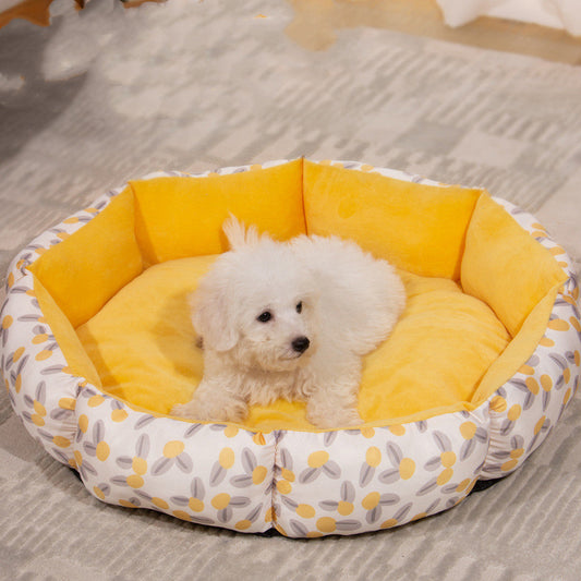 KFX-6761021 Soft Octagonal Pet Bed with Fleece Lining in Pink, Yellow, and Purple for Dogs