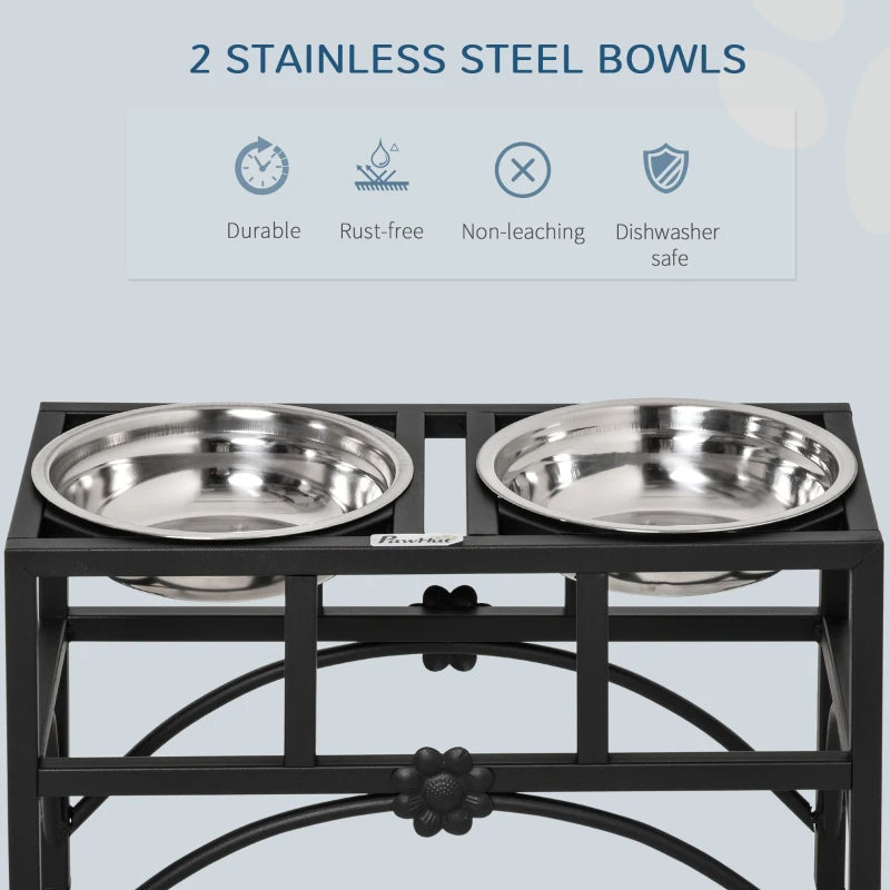 KFX-6762429 Elevated Double Stainless Steel Dog Food Bowl with Non-Slip Base - Promotes Healthy Digestion