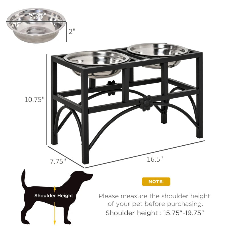 KFX-6762429 Elevated Double Stainless Steel Dog Food Bowl with Non-Slip Base - Promotes Healthy Digestion
