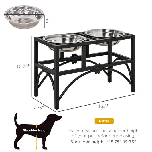 KFX-6762429 Elevated Double Stainless Steel Dog Food Bowl with Non-Slip Base - Promotes Healthy Digestion