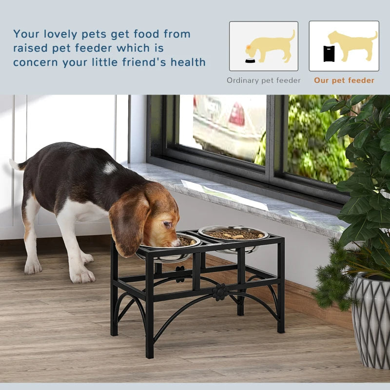 KFX-6762429 Elevated Double Stainless Steel Dog Food Bowl with Non-Slip Base - Promotes Healthy Digestion
