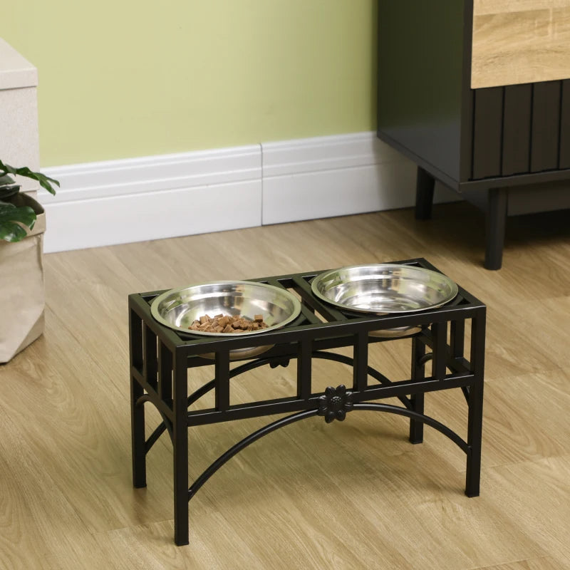 KFX-6762429 Elevated Double Stainless Steel Dog Food Bowl with Non-Slip Base - Promotes Healthy Digestion