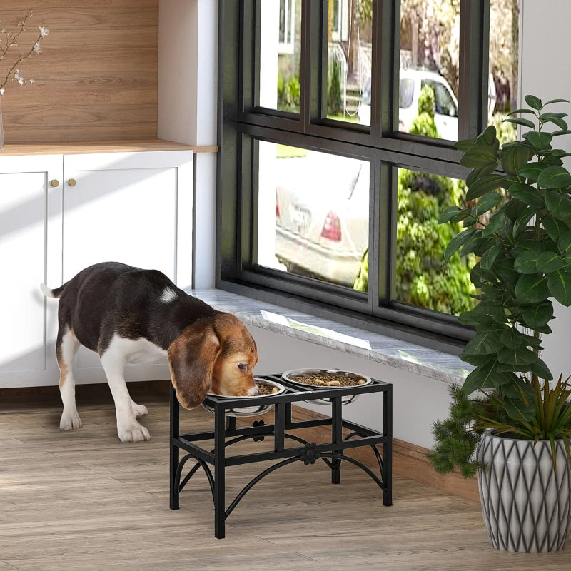 KFX-6762429 Elevated Double Stainless Steel Dog Food Bowl with Non-Slip Base - Promotes Healthy Digestion