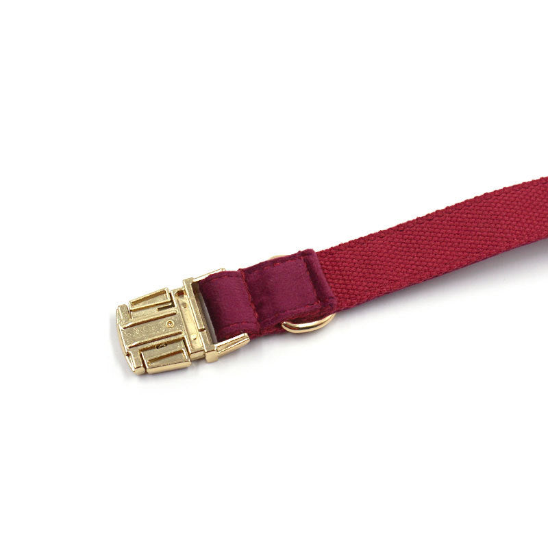 KFX-6762813 Soft Burgundy Velvet Dog Collar with Engravable Metal Clasp, Bow Tie and Leash Included