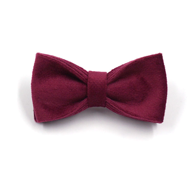 KFX-6762813 Soft Burgundy Velvet Dog Collar with Engravable Metal Clasp, Bow Tie and Leash Included