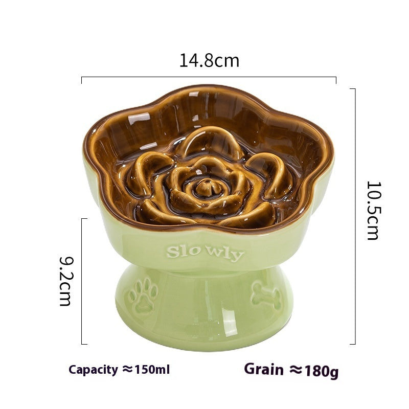 KFX-6762941 Ceramic Anti-Tumble Pet Bowl for Dogs and Cats with High Foot and Neck Protector