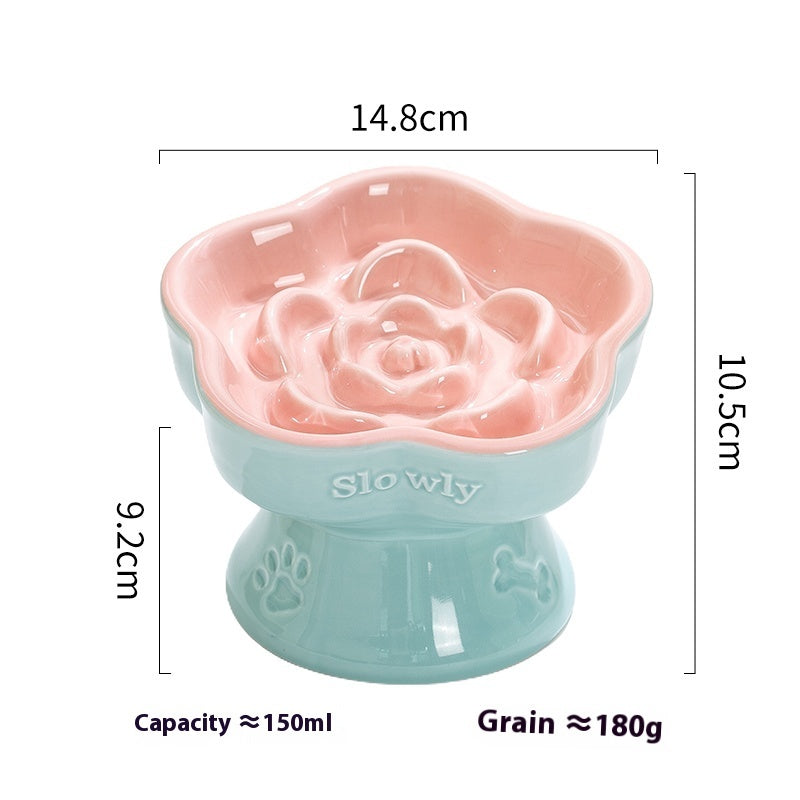 KFX-6762941 Ceramic Anti-Tumble Pet Bowl for Dogs and Cats with High Foot and Neck Protector