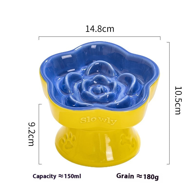 KFX-6762941 Ceramic Anti-Tumble Pet Bowl for Dogs and Cats with High Foot and Neck Protector