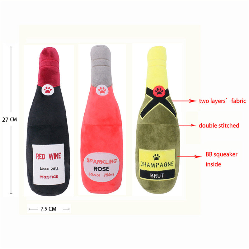 KFX-6766397 Plush Chewing Toy for Cats and Dogs - Wine Bottle and Donut Design, 25cm