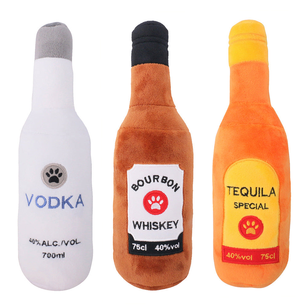 KFX-6766397 Plush Chewing Toy for Cats and Dogs - Wine Bottle and Donut Design, 25cm