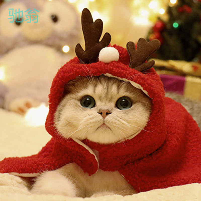 KFX-6767293 Cozy Pet Antlers Hat and Cloak for Autumn and Winter Fun