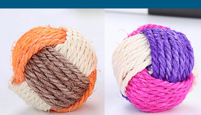 KFX-6768957 Sisal Ball Cat Toy - Three Color Bite Toy - 6cm Diameter - Lightweight 26g