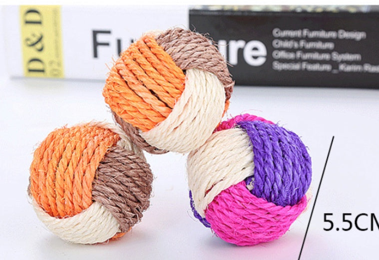 KFX-6768957 Sisal Ball Cat Toy - Three Color Bite Toy - 6cm Diameter - Lightweight 26g