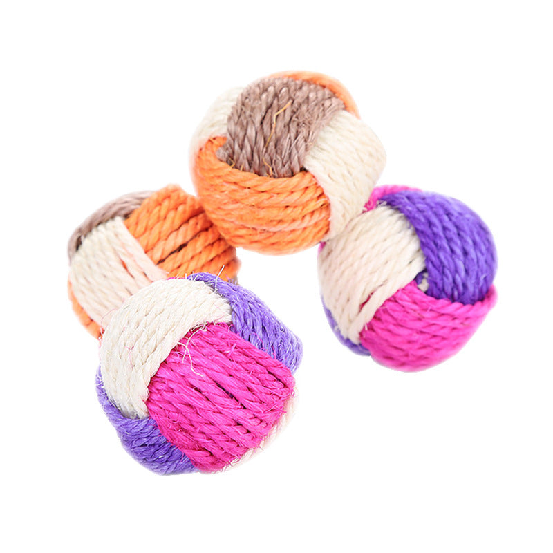 KFX-6768957 Sisal Ball Cat Toy - Three Color Bite Toy - 6cm Diameter - Lightweight 26g