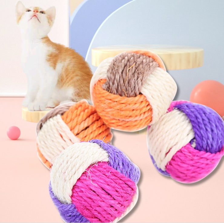 KFX-6768957 Sisal Ball Cat Toy - Three Color Bite Toy - 6cm Diameter - Lightweight 26g
