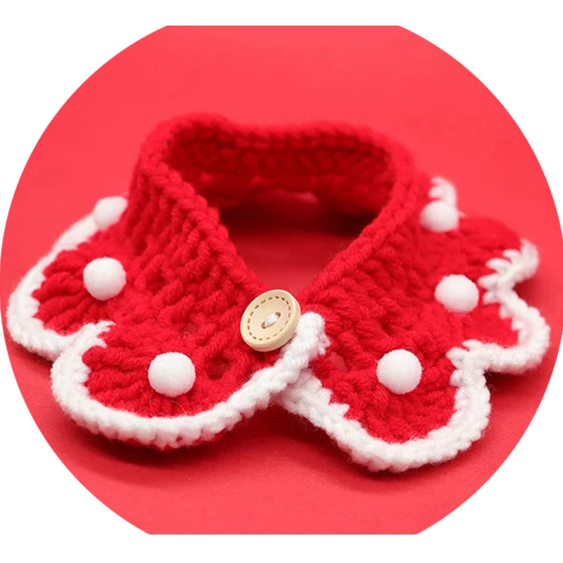 KFX-6769085 Knitted Bowknot Collars for Cats, Dogs, and Rabbits – Multi-Seasonal Saliva Towels, XS-L Sizes