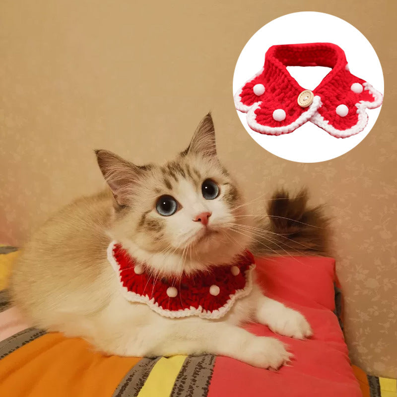 KFX-6769085 Knitted Bowknot Collars for Cats, Dogs, and Rabbits – Multi-Seasonal Saliva Towels, XS-L Sizes