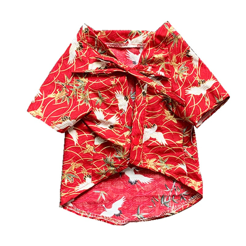 KFX-6770877 Japanese Style Dog Kimono Shirt for Pets - Comfortable Summer Fashion T-Shirt in Blue and Red