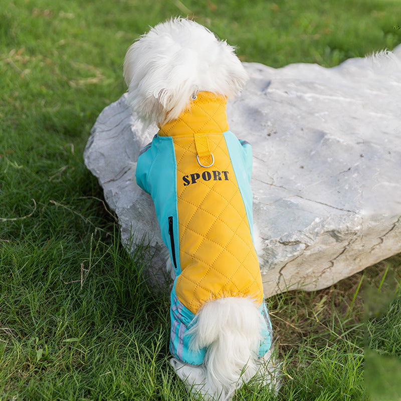 KFX-6771261 Sporty Quilted Dog Jumpsuit with Fleece Lining for Small and Medium Breeds