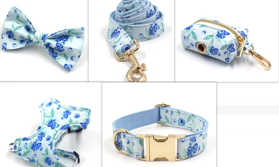 KFX-6772285 Blueberry Print Pet Chest Harness and Leash Set, Polyester Material, Multiple Sizes Available