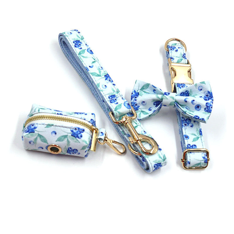 KFX-6772285 Blueberry Print Pet Chest Harness and Leash Set, Polyester Material, Multiple Sizes Available