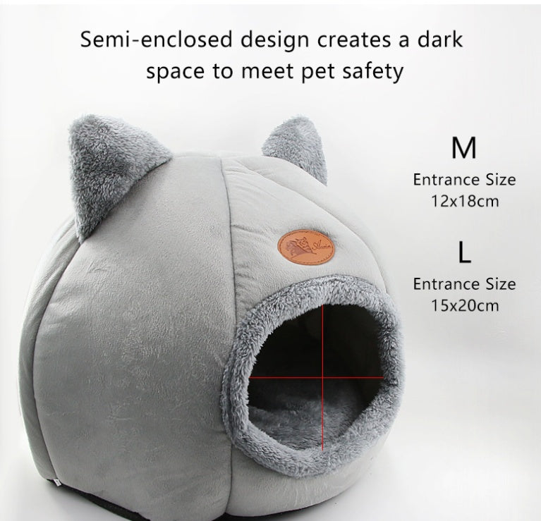 KFX-6772541 Semi-Enclosed Plush Lined Round Pet Bed for Cats and Dogs - Size M/L