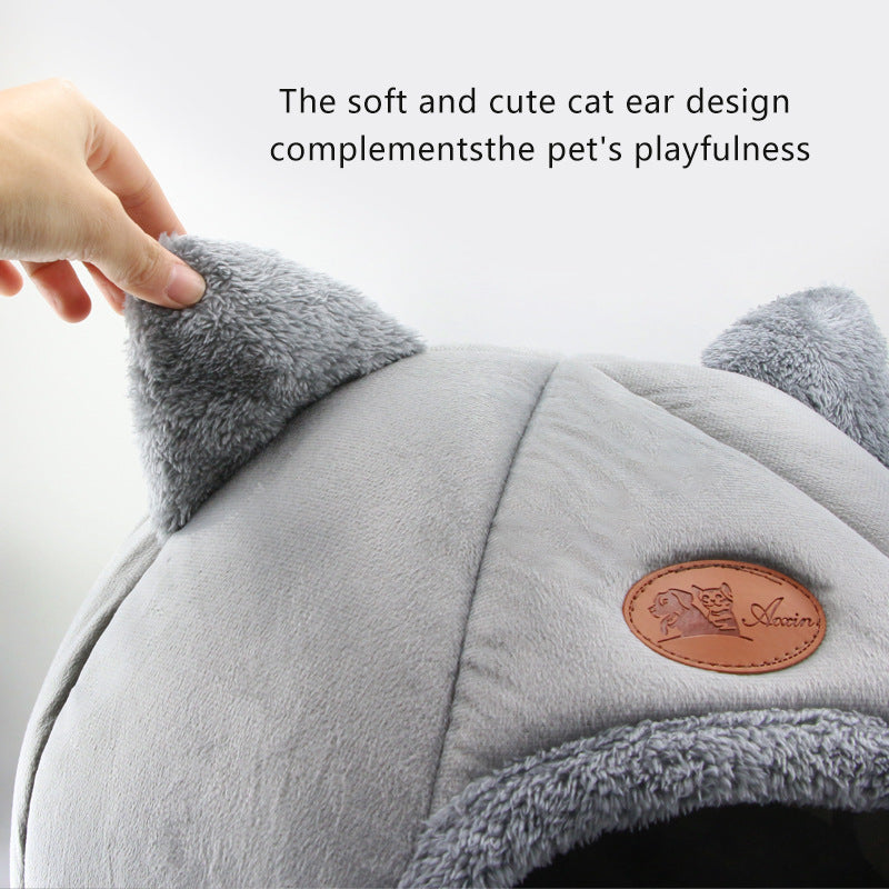KFX-6772541 Semi-Enclosed Plush Lined Round Pet Bed for Cats and Dogs - Size M/L