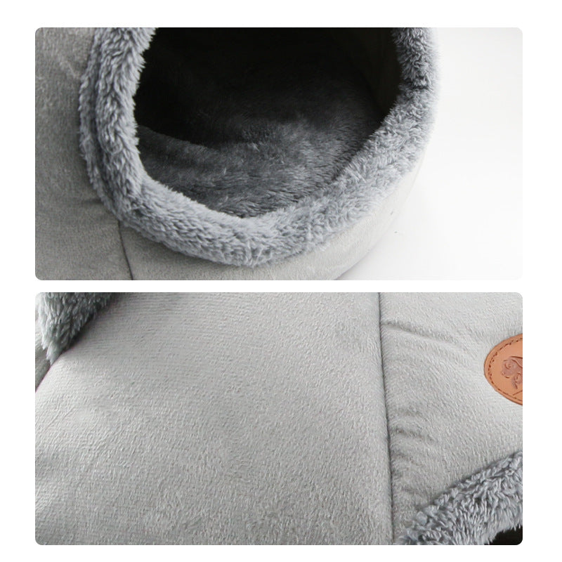 KFX-6772541 Semi-Enclosed Plush Lined Round Pet Bed for Cats and Dogs - Size M/L