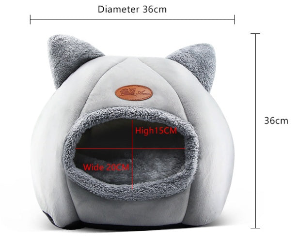 KFX-6772541 Semi-Enclosed Plush Lined Round Pet Bed for Cats and Dogs - Size M/L