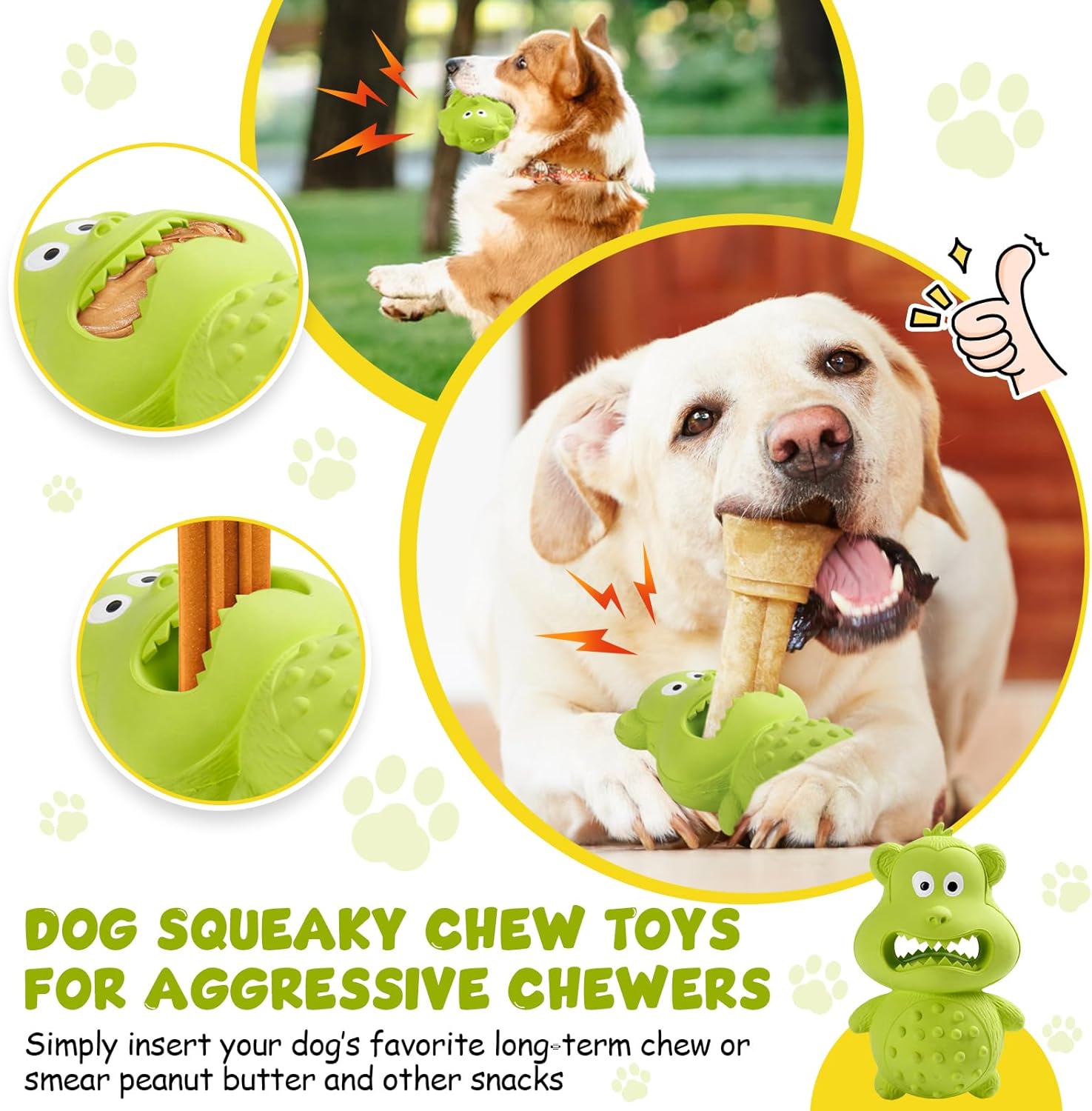 KFX-6775741 Durable Natural Rubber Dog Chew Toy for Aggressive Chewers - Squeaky, Interactive, and Tough