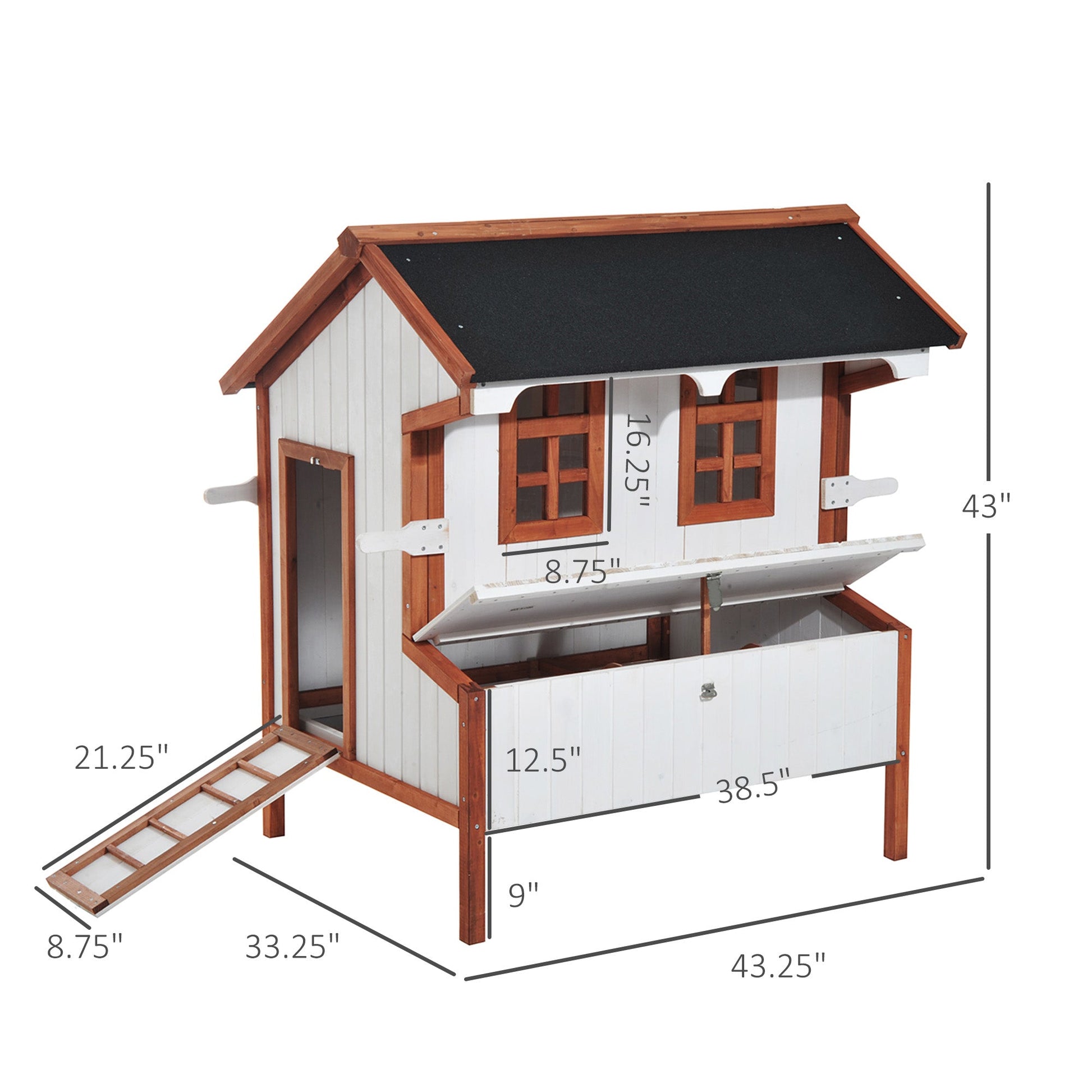 KFX-6776125 Wooden Chicken Coop with Nesting Box, Ramp, and Removable Tray for Poultry Care