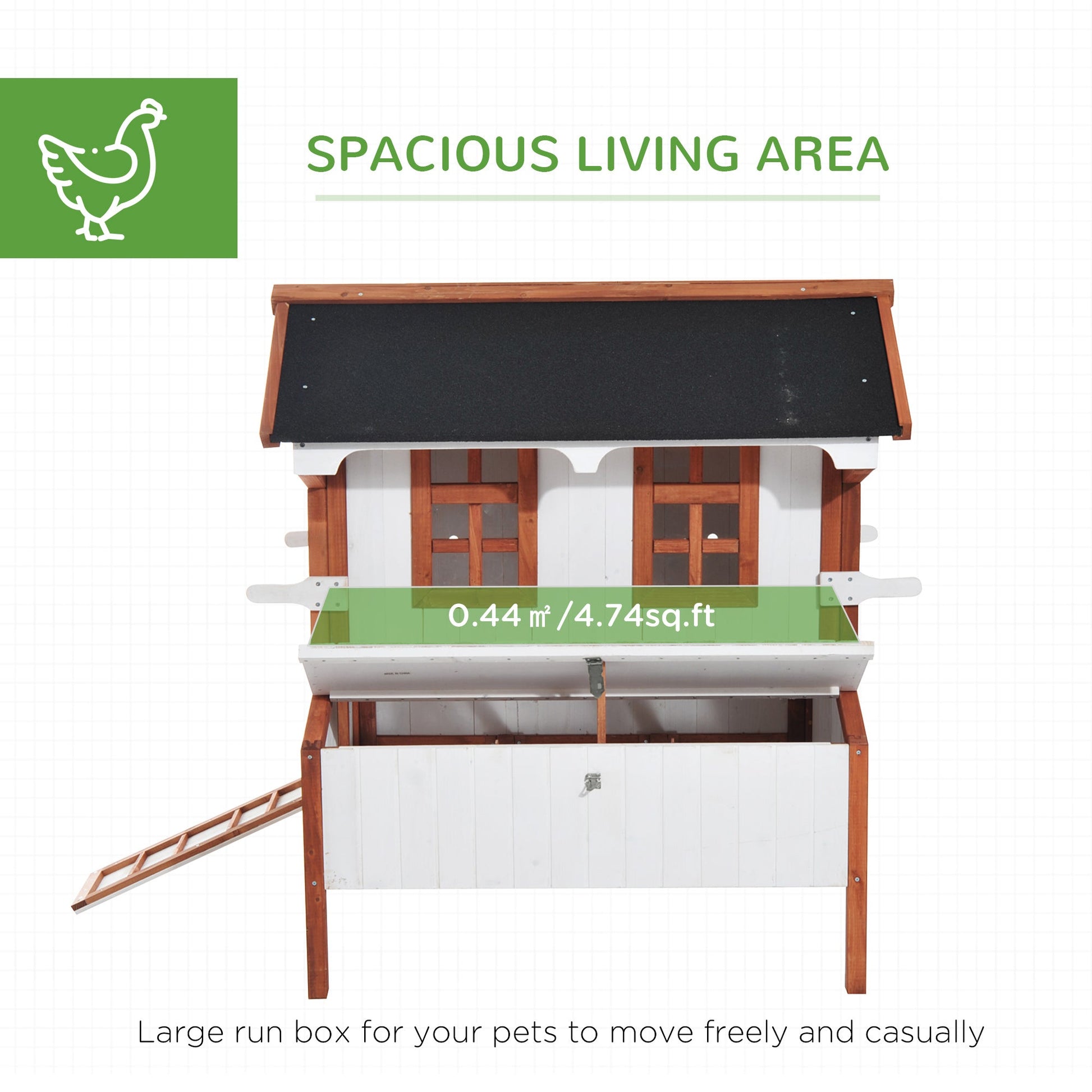 KFX-6776125 Wooden Chicken Coop with Nesting Box, Ramp, and Removable Tray for Poultry Care