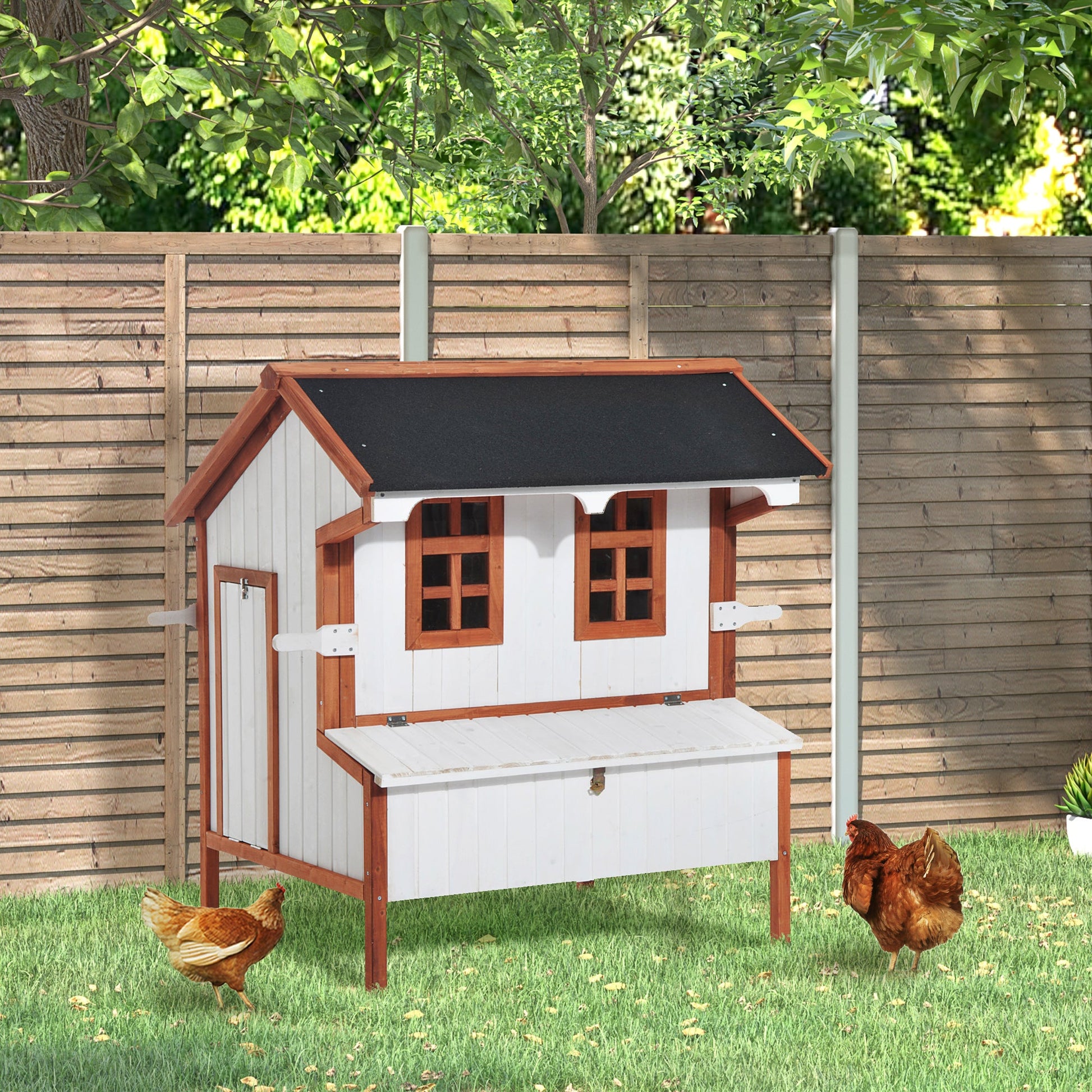 KFX-6776125 Wooden Chicken Coop with Nesting Box, Ramp, and Removable Tray for Poultry Care