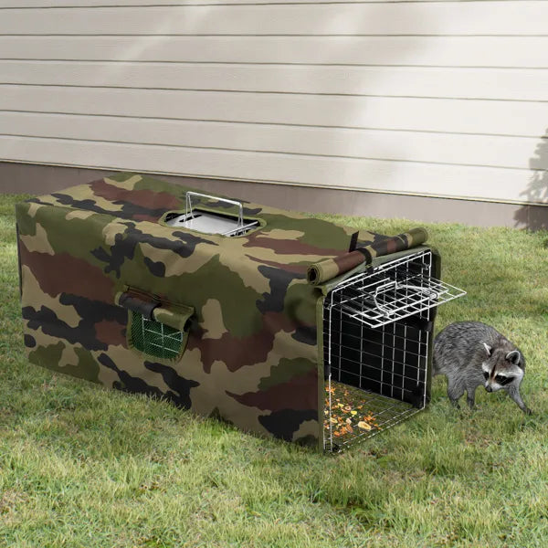 KFX-6777917 Humane 32in Live Animal Trap with Cover for Safe Outdoor Capture of Raccoons, Opossums, and More