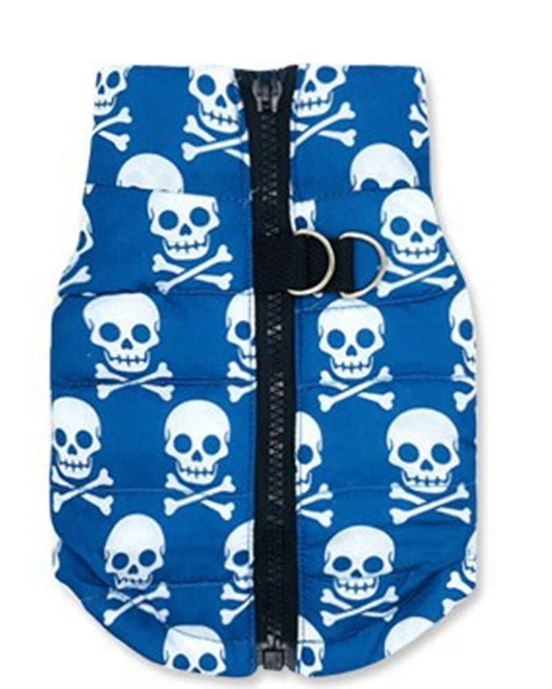 KFX-6778813 Blue Skull Padded Vest for Pets - Comfortable Cotton Leisure Wear in Sizes XS to XL