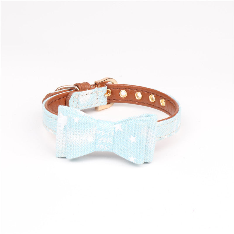 KFX-6780221 Cowboy Style PU Dog and Cat Collar with Adjustable Bow Tie - Available in Blue, Black, Pink