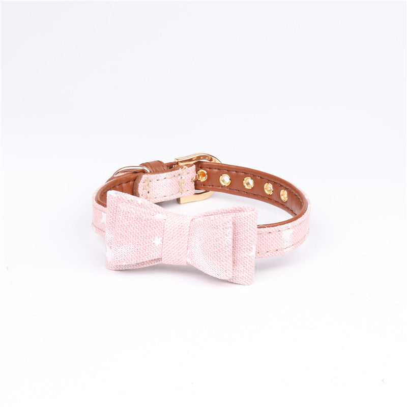 KFX-6780221 Cowboy Style PU Dog and Cat Collar with Adjustable Bow Tie - Available in Blue, Black, Pink