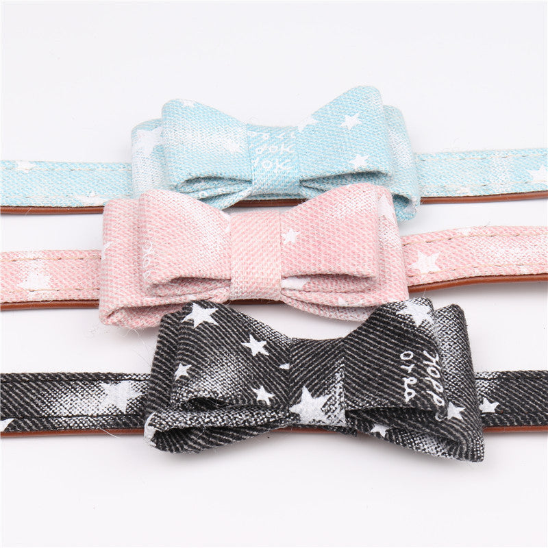 KFX-6780221 Cowboy Style PU Dog and Cat Collar with Adjustable Bow Tie - Available in Blue, Black, Pink